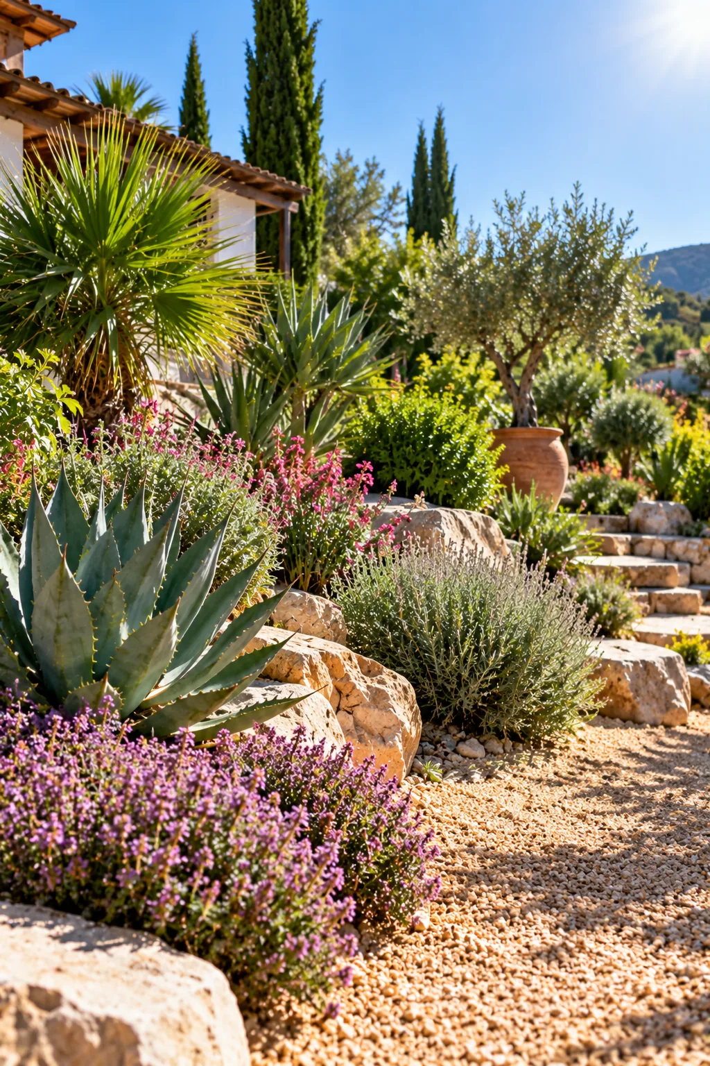 Jardín de exterior con plantas resistentes al calor