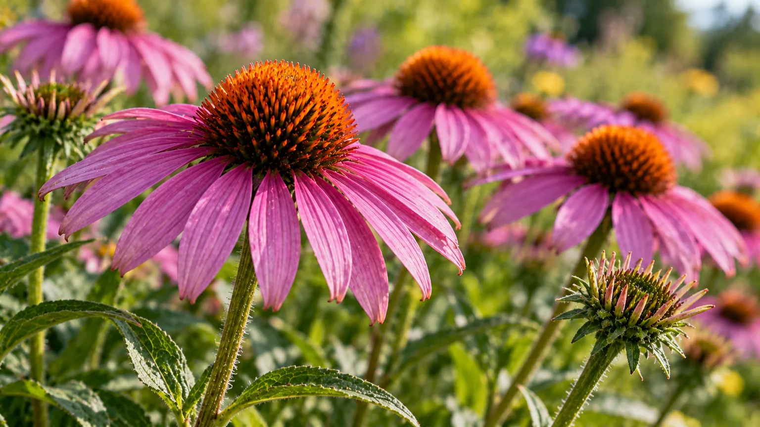 Equinácea púrpura (Echinacea purpurea), la flor púrpura de centro cónico