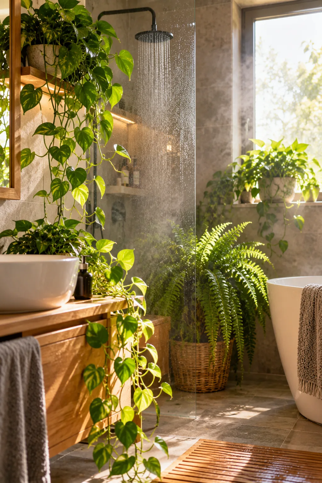 Plantas decorativas de interior en un baño con buena luz